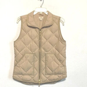 J. Crew Beige Sleeveless Full Zipper Down Filled Quilted Puffer Vest Size Small